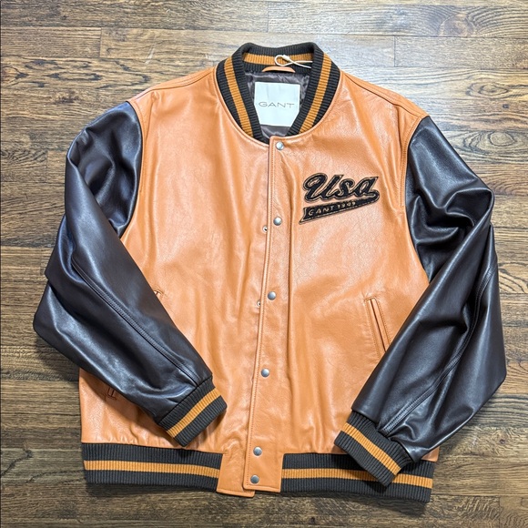 NEW Gant leather varsity jacket size XL